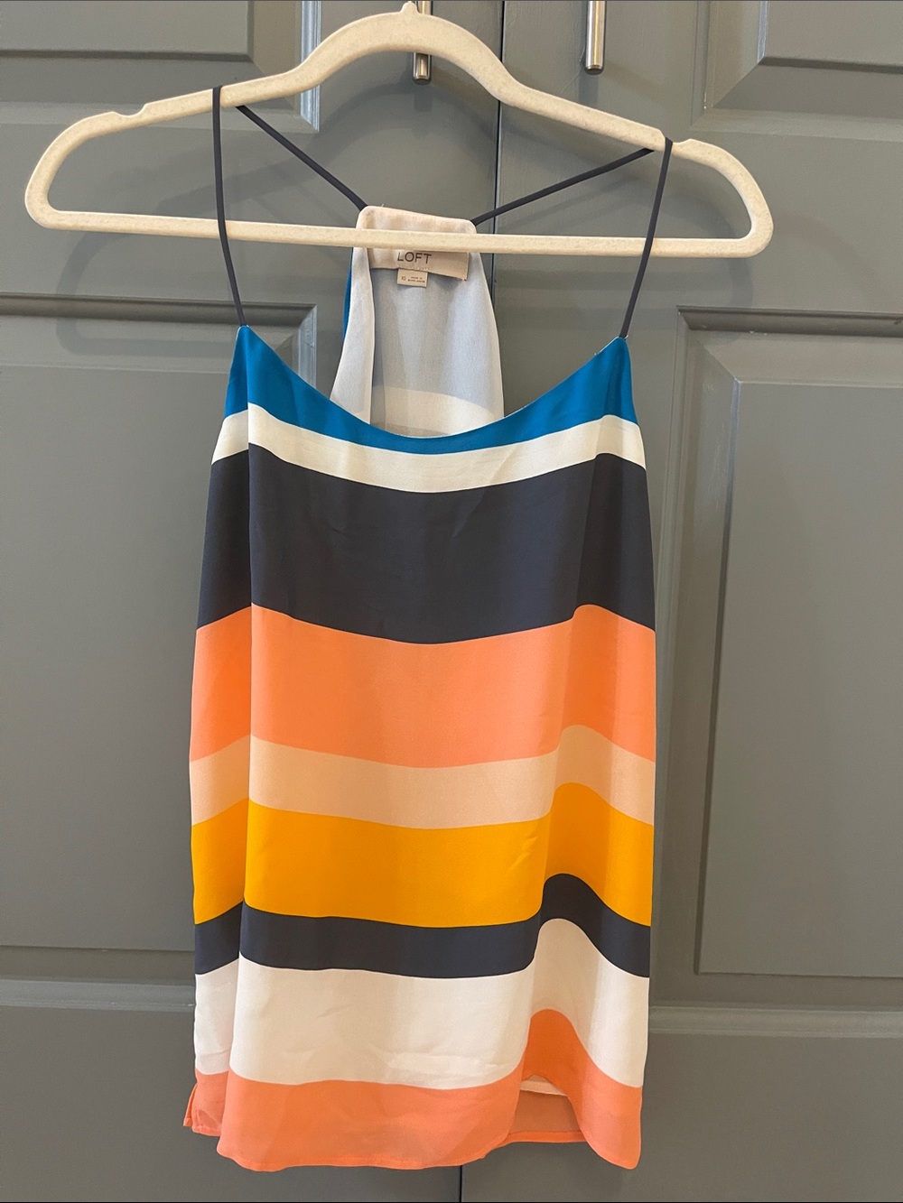 LOFT Multicolor Striped Cami - Blue, Coral, Yellow, Navy & Cream Fit Size Small